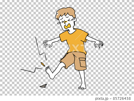 A boy who was injured by stepping on a debris, a warm hand-drawn figure illustration, a vector on a white background 85726438