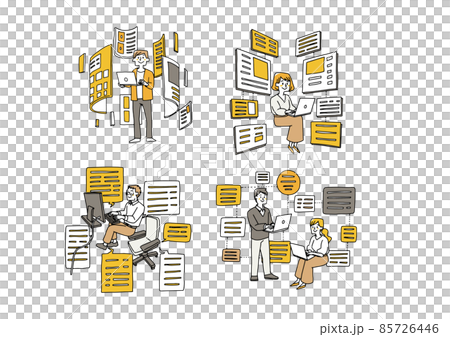 ソフトウエア開発やWEBプログラミングに携わる人々のセット　温かみのある手描きの人物イラスト 85726446