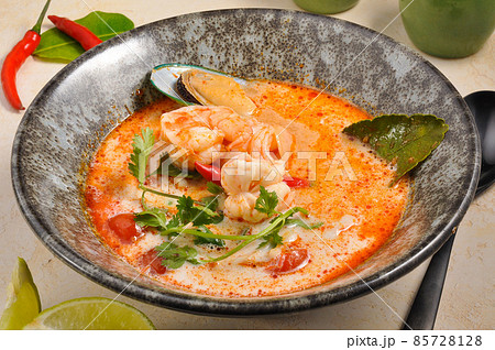 Delicious popular spicy Asian Tom Yam soup. Delicious popular spicy Asian Tom Yam soup. 85728128