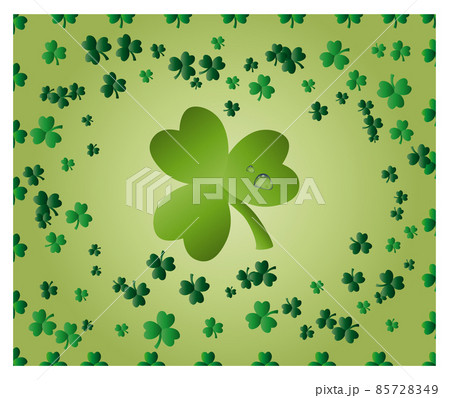 Greeting card of St. Patrick with sparkling green leaves of clover, and with green clover leaf consisting of circles 85728349