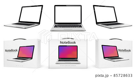 Notebook computer and boxes mock up isolated 85728633