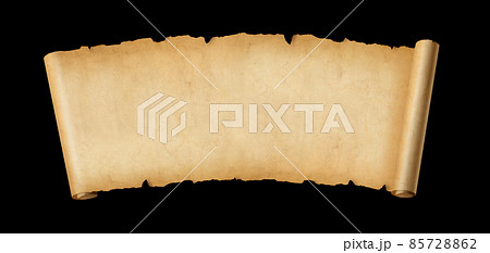 Old paper horizontal banner. Parchment scroll isolated on black 85728862