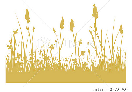 Meadow seamless border. Yellow grass plants silhouettes Meadow seamless border. Yellow grass plants silhouettes 85729922