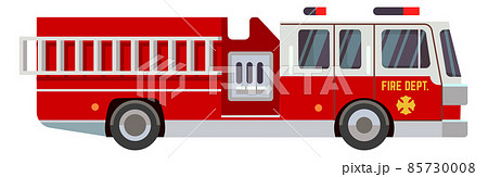 Fire truck. Red firefighter car. Fireman transport 85730008