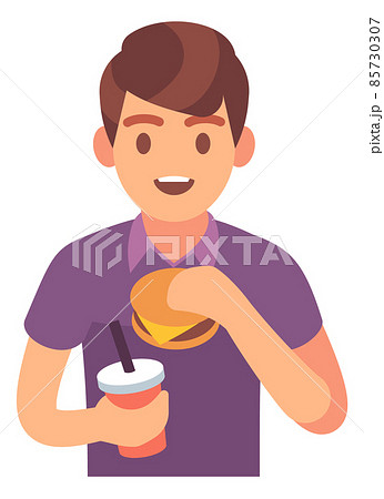 Guy eating fast food. Hungry man with burger Guy eating fast food. Hungry man with burger 85730307