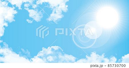 青空風景太陽と白い雲リアル背景壁紙真夏日のさわやかな上空イラスト素材のイラスト素材
