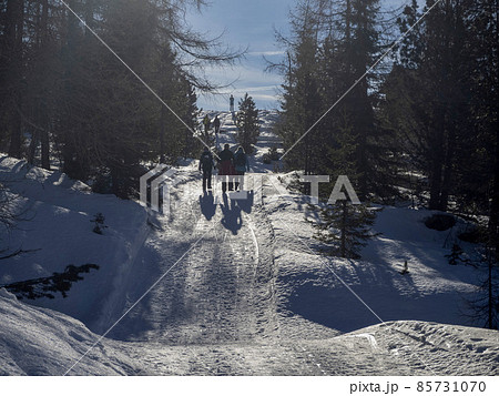 dolomites snow panorama val badia armentara hill 85731070