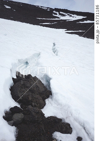 雪崩の前兆現象 雪面に亀裂 雪崩の前兆現象 雪面に亀裂 85731186