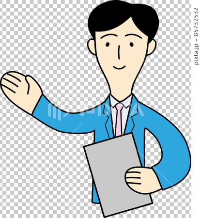引導顧客的男性上班族的上半身插圖 85732532