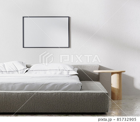 horizontal frame mock up in bedroom interior, minimalist style, white wall, 3d render 85732905