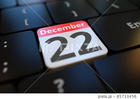 December 22 date on a keyboard key, 3d rendering 85733456