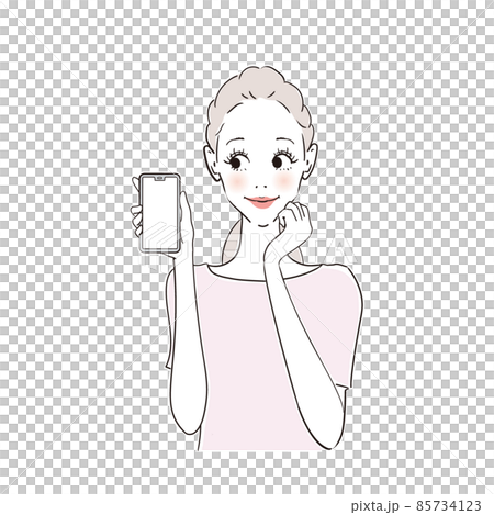 Smiling woman holding a smartphone Smiling woman holding a smartphone 85734123