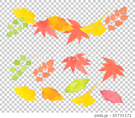 紅葉 もみじ いちょう 銀杏 背景 秋 かえで 和 手書き 水彩 落ち葉 葉 