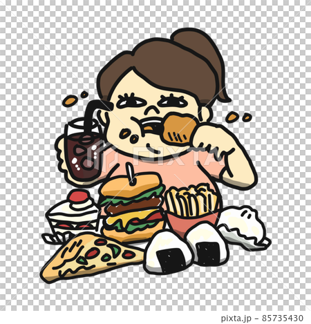 暴食をする女性のイラスト。 85735430