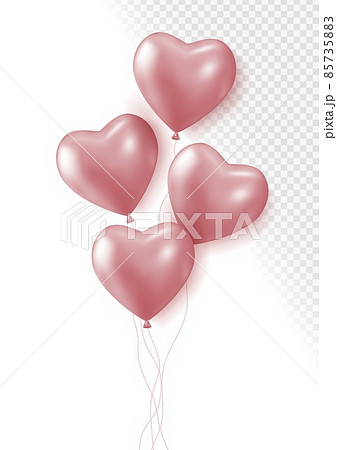 Realistic rose 3d heart balloons isolated on transparent background. Air balloons for Birthday parties, celebrate anniversary, weddings festive season decorations. Helium vector balloon. Realistic rose 3d heart balloons isolated on transparent background. Air balloons for Birthday parties, celebrate anniversary, weddings festive season decorations. Helium vector balloon. 85735883