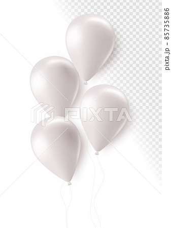 Realistic white 3d balloons isolated on transparent background. Air balloons for Birthday parties, celebrate anniversary, weddings festive season decorations. Helium vector balloon. 85735886