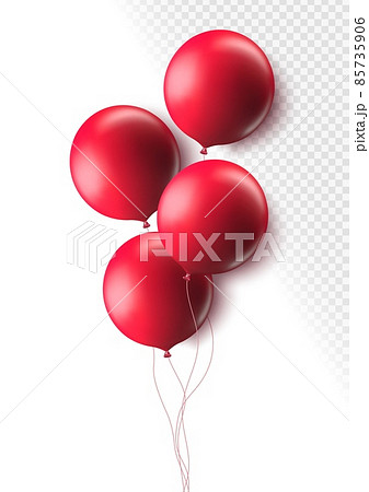 Realistic red 3d balloons isolated on transparent background. Air balloons for Birthday parties, celebrate anniversary, weddings festive season decorations. Helium vector round balloon. 85735906