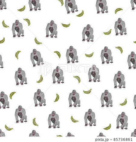 Seamless Pattern Of Mountain Gorillas Textile Stock Illustration