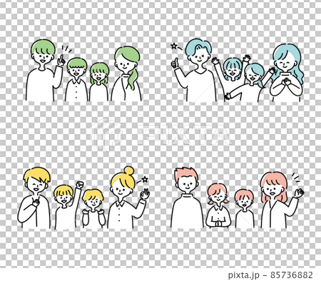 楽しく会話する四人家族のイラストセット 85736882