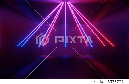 3d render of RGB neon light on darkness background. Abstract Laser lines show at night. Ultraviolet spectrum beam scene 3d render of RGB neon light on darkness background. Abstract Laser lines show at night. Ultraviolet spectrum beam scene 85737794