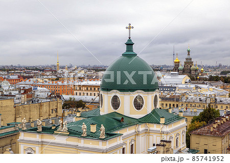 Top view of the Basilica of St. Catherine, the Church of the Resurrection of Christ, Savior on Spilled Blood and the Peter and Paul Fortress. Saint Petersburg. Russia Top view of the Basilica of St. Catherine, the Church of the Resurrection of Christ, Savior on Spilled Blood and the Peter and Paul Fortress. Saint Petersburg. Russia 85741952
