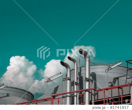 Petroleum Oil refinery barrel tank. petrochemical plant. factory chemical industry. oil and gas petrochemical industrial. many oil storage tank and pipeline steel. Ecosystem PM2.5 health environment. 85741957