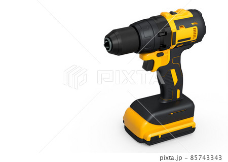 Cordless drill or yellow screwdriver isolated on white background 85743343