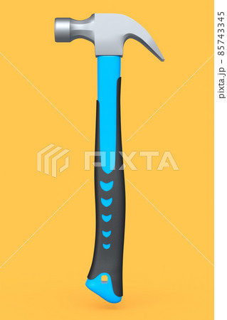Black and blue hammer with a rubberized handle isolated on yellow background Black and blue hammer with a rubberized handle isolated on yellow background 85743345