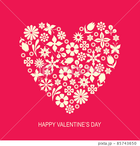 Valentines day greeting card with a heart of flowers Valentines day greeting card with a heart of flowers 85743650