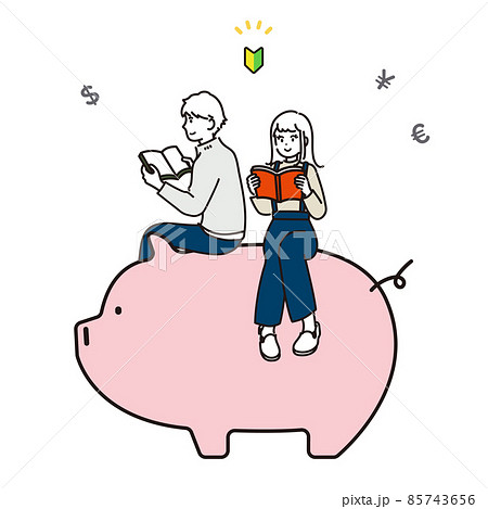 お金の勉強をするカップルのイラスト素材 お金の勉強をするカップルのイラスト素材 85743656