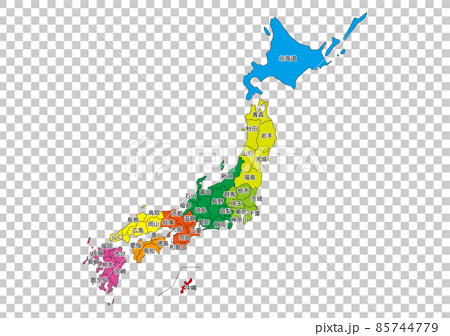 日本地図カラー版(都道府県文字付き) 85744779