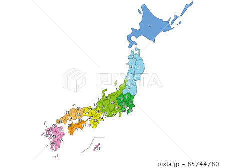 Japanese map color version (with numbers) - Stock