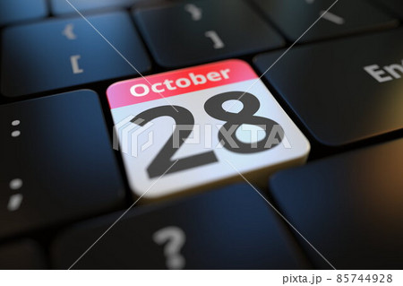 October 28 date on a keyboard key, 3d rendering 85744928
