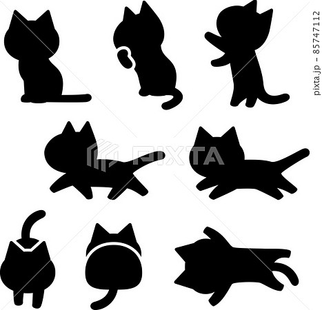 シンプルな猫のシルエットアイコンセット シンプルな猫のシルエットアイコンセット 85747112