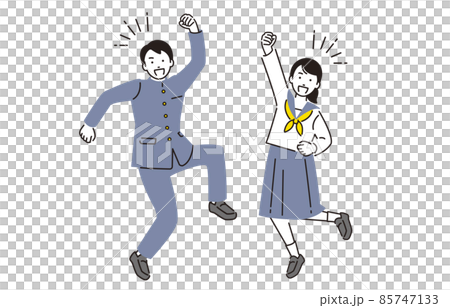 人物 ジャンプをする中学生の男女セット 85747133