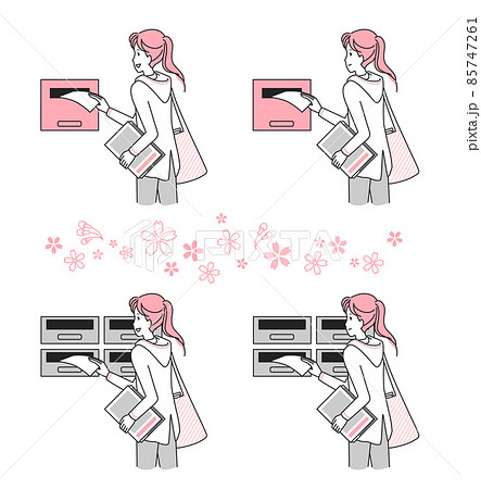 ポスティングをする若い女性　春 85747261