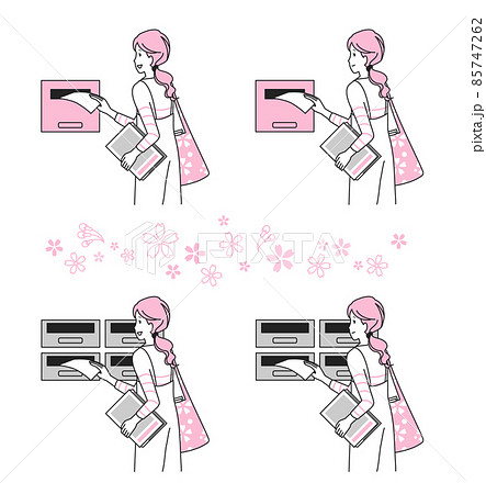 ポスティングをする主婦 春 ポスティングをする主婦 春 85747262