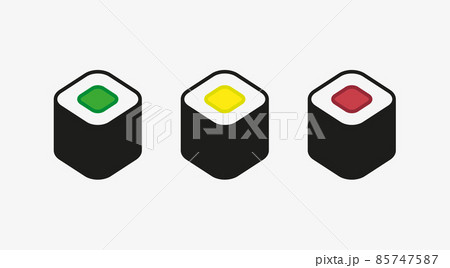 A vector illustration of three maki sushi pieces A vector illustration of three maki sushi pieces 85747587