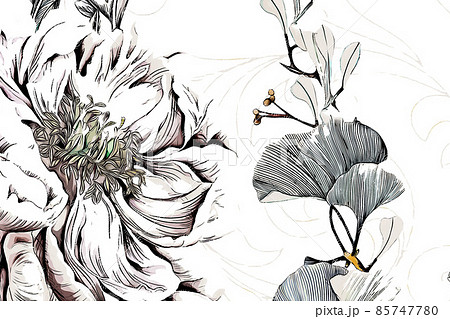 Abstract elegant rose peony flower bouquet illustration 85747780