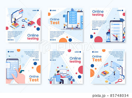 Online Testing Course Post Template Flat Design Illustration Editable of Square Background for Social media, E-learning and Education Concept 85748034