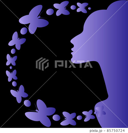 elegant female profile and butterflies. Design element. charm 85750724