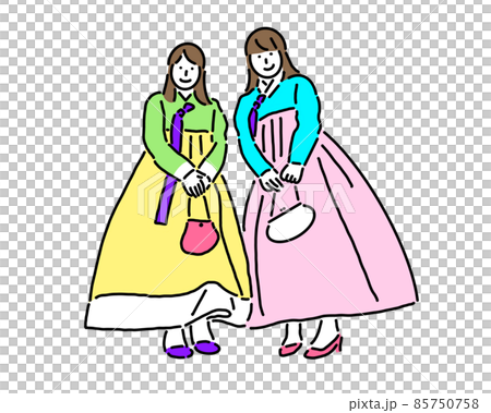 韓国のチマチョゴリを着た2人の女性 85750758