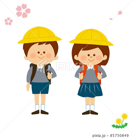 ランドセルを背負った男の子と女の子 85750849