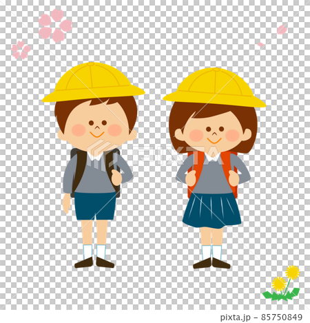 ランドセルを背負った男の子と女の子 85750849