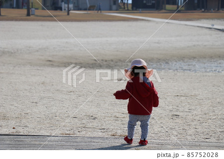 砂浜で遊ぶ1歳児の後ろ姿 砂浜で遊ぶ1歳児の後ろ姿 85752028