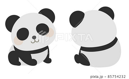 双子の赤ちゃんパンダ 前向きと後ろ向き イラストのイラスト素材