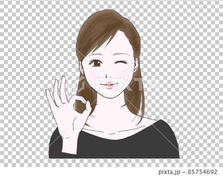 Semi-long female (wink) giving an okay sign 85754692