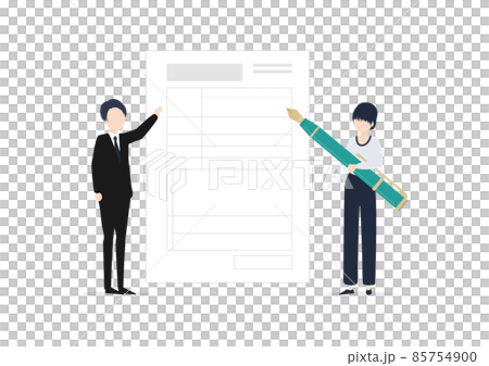 Illustration material of a woman and a salesman who perform the procedure 85754900