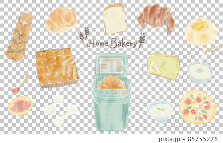 ホームベーカリーで作れるパン手描き水彩イラスト 85755278