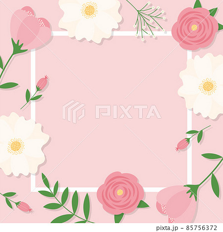 花と葉のフレーム 背景イラスト のイラスト素材